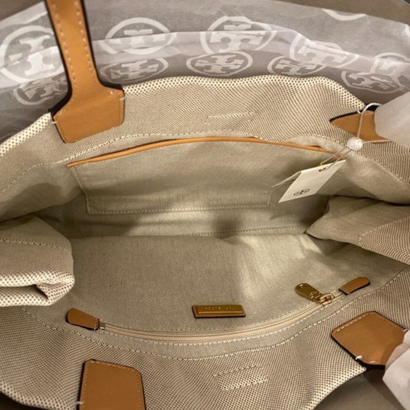 NEW ! Tory Burch Ella Tote Bag Multi-COLOR Beige Large 17X13" canvas - Picture 3 of 6